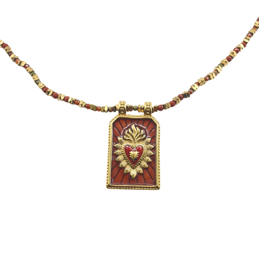 Collar de rombos con agatas y placa sagrado