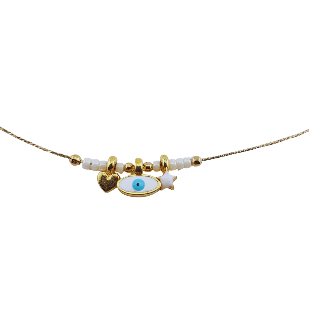 Collar hilo metalizado ojo corazon estrella
