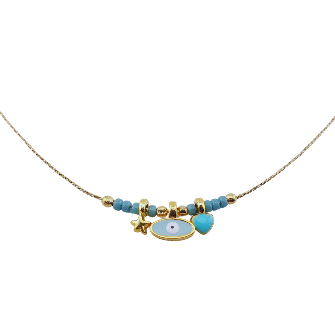 Collar hilo metalizado ojo corazon estrella
