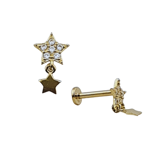 Arete estrella con estrella colgante oro