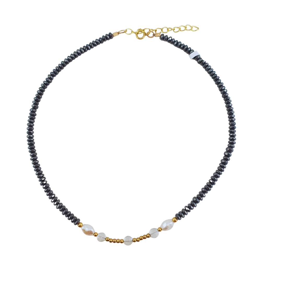 Choker pirita perla bimetal moonstone