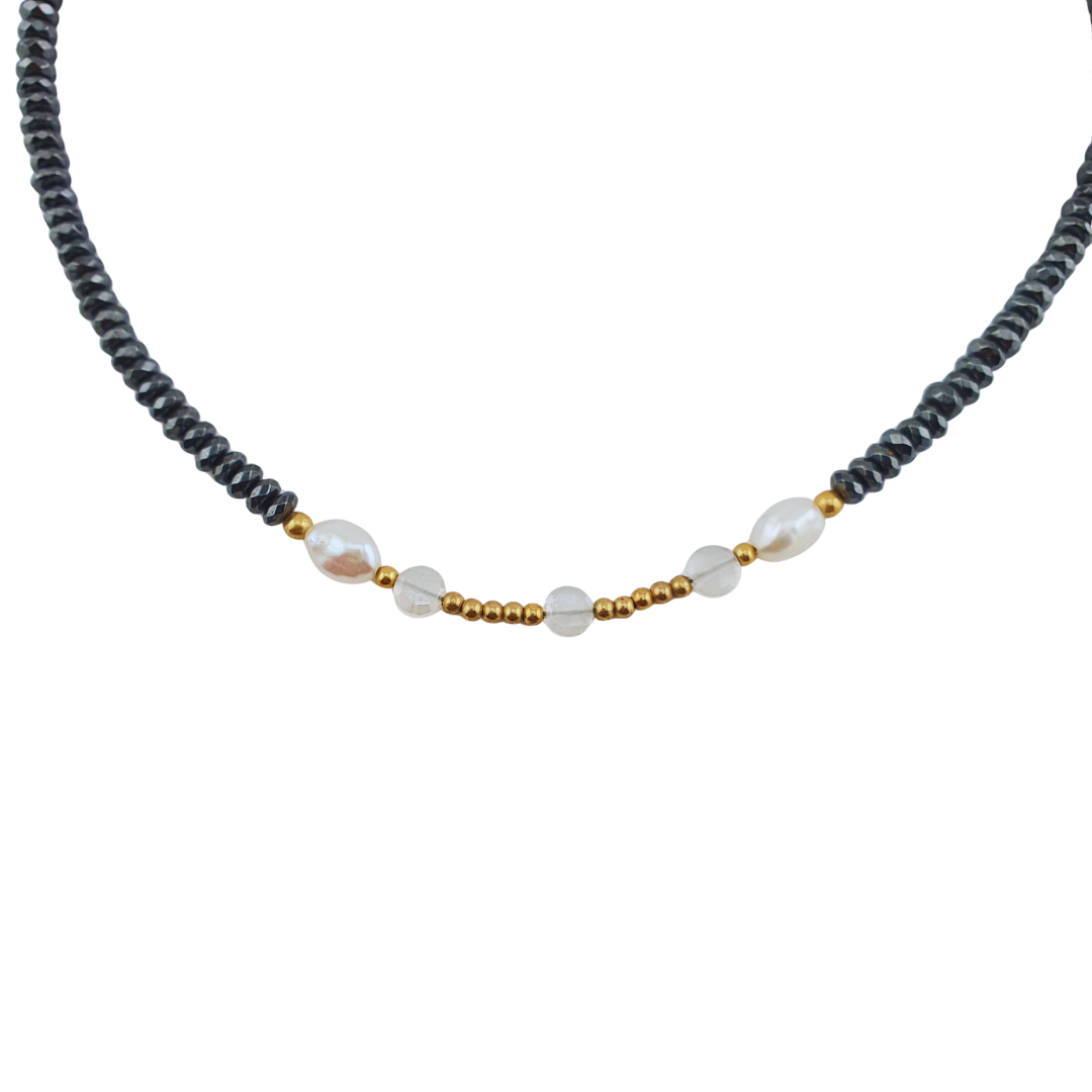Choker pirita perla bimetal moonstone