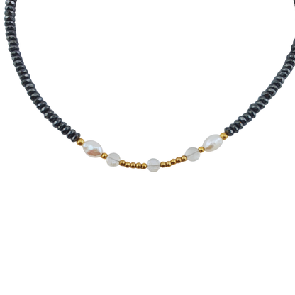 Choker pirita perla bimetal moonstone