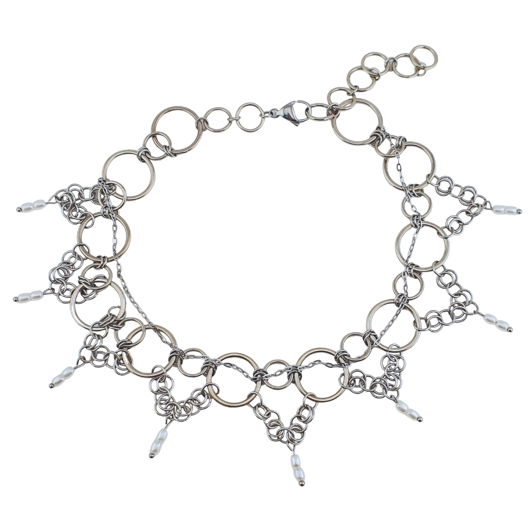 Choker circulo grande y cascada perlas rio