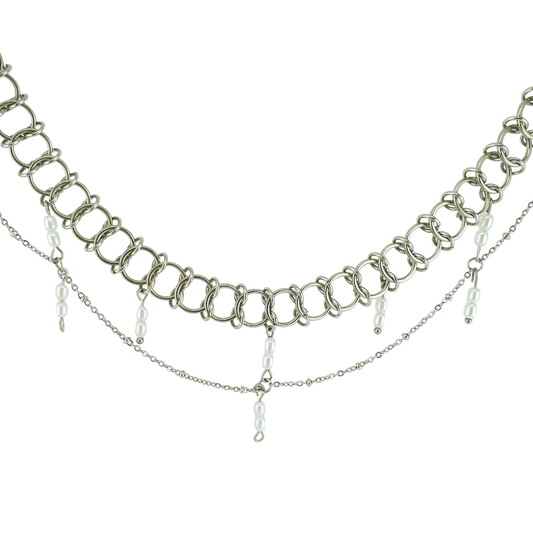 Choker circulos tejidos doble perla rio