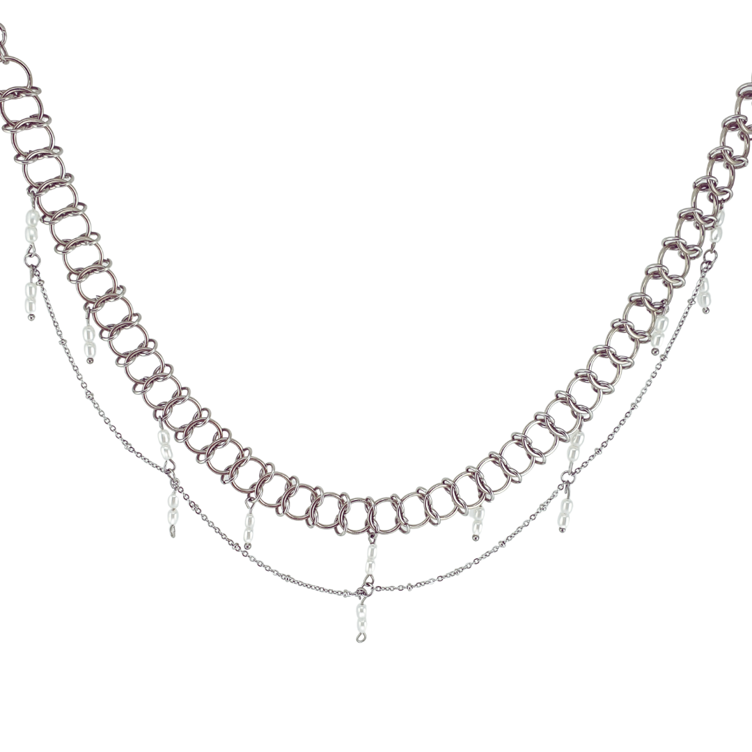 Choker circulos tejidos doble perla rio