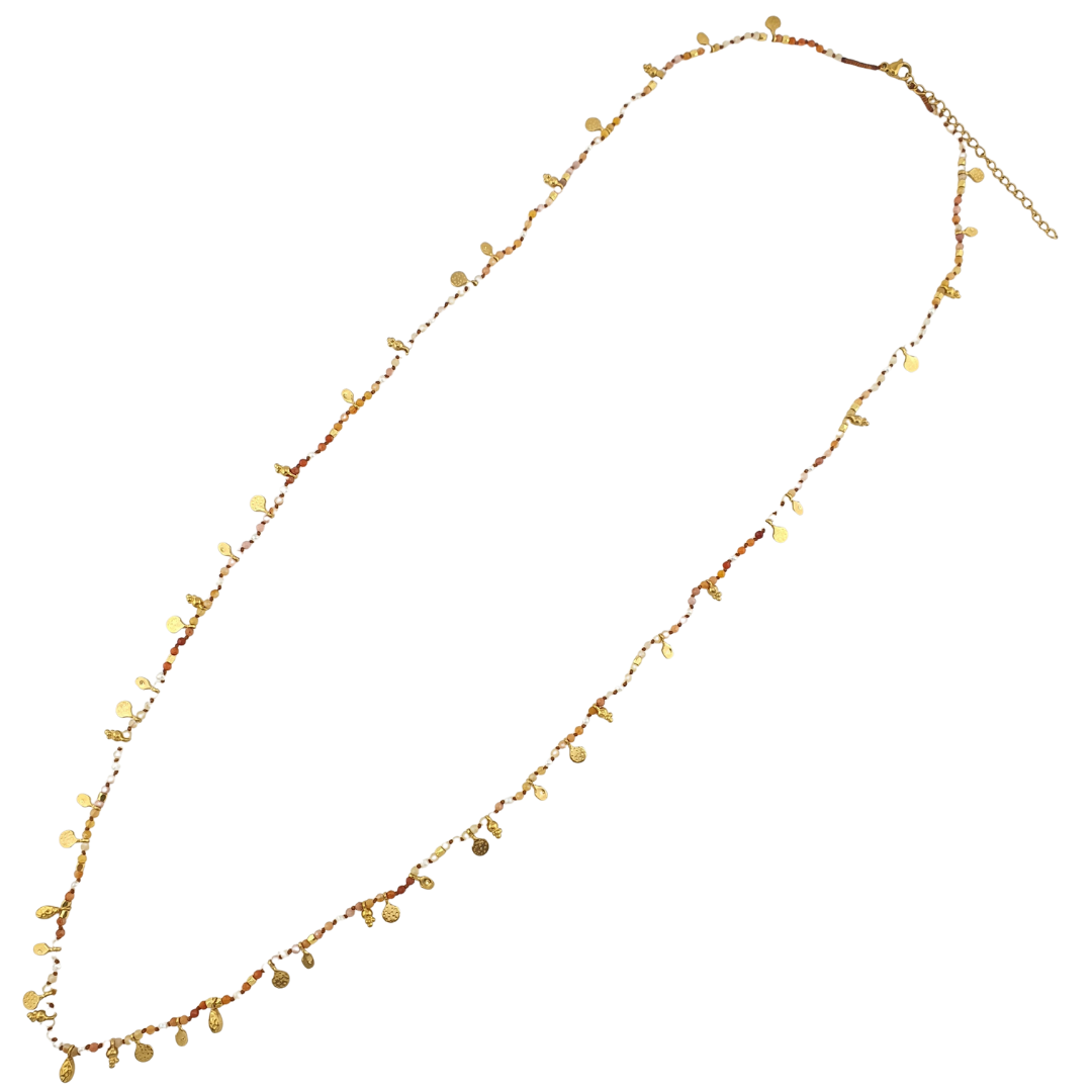 Collar largo moneda hoja y sonaja