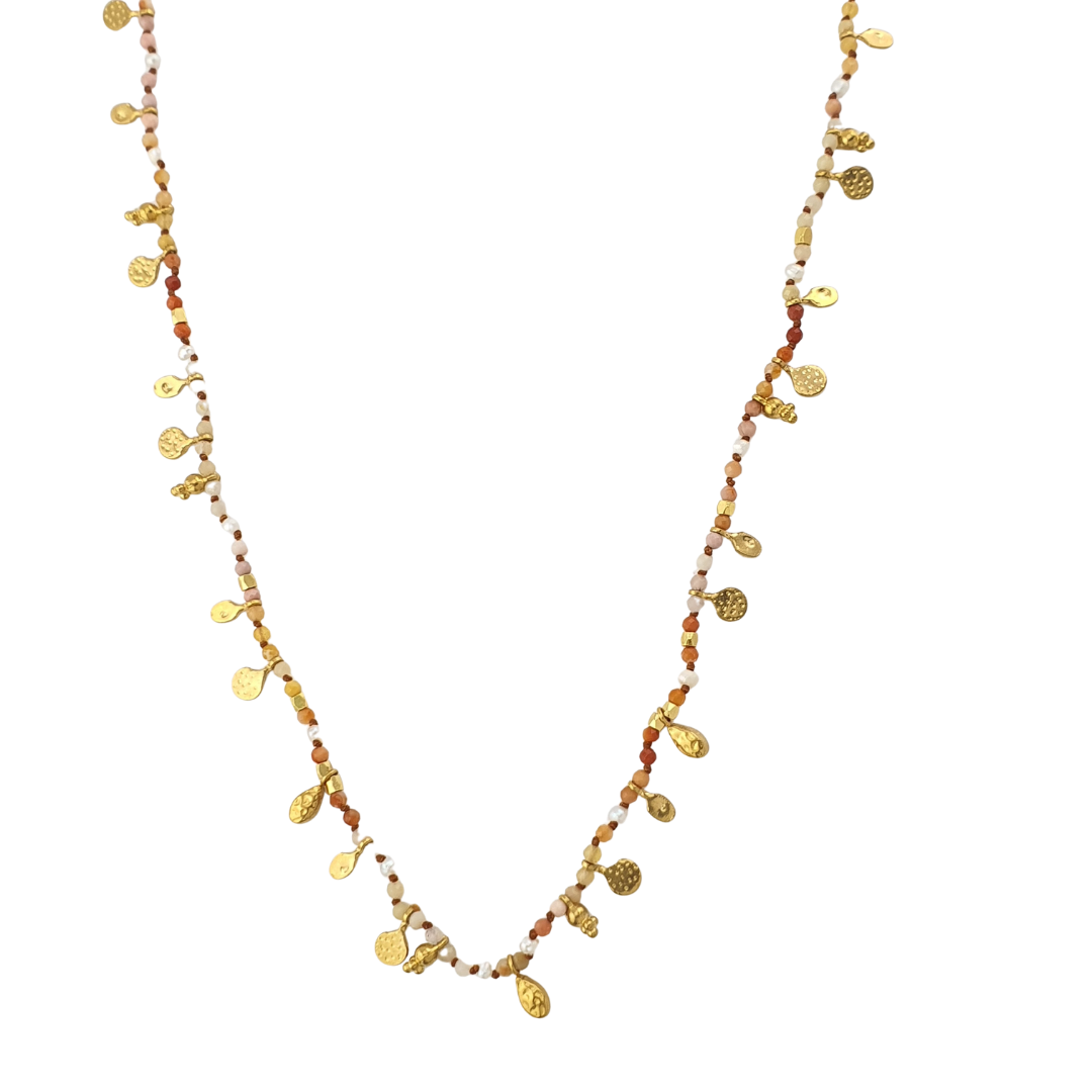 Collar largo moneda hoja y sonaja