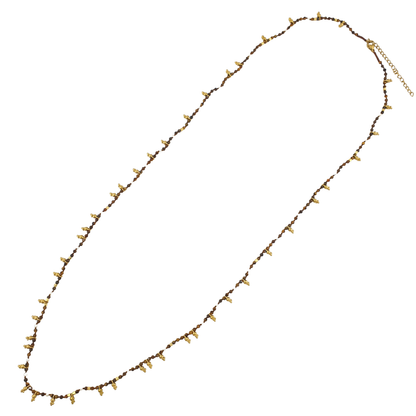 Collar largo perla y sonaja ojo tigre