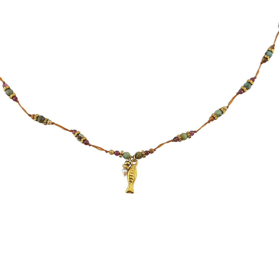 Collar hilo cadenas piedras