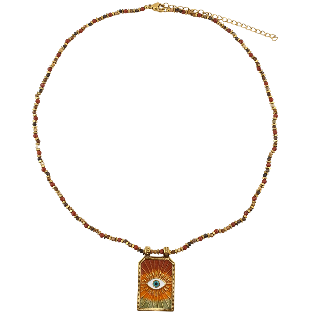 Collar placa ojo marron al verde