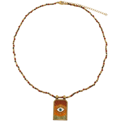 Collar placa ojo marron al verde