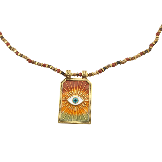 Collar placa ojo marron al verde