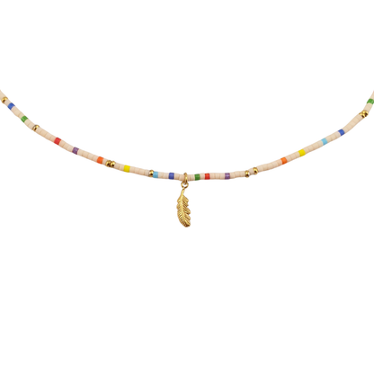 Collar cristales ostion rainbow y pluma