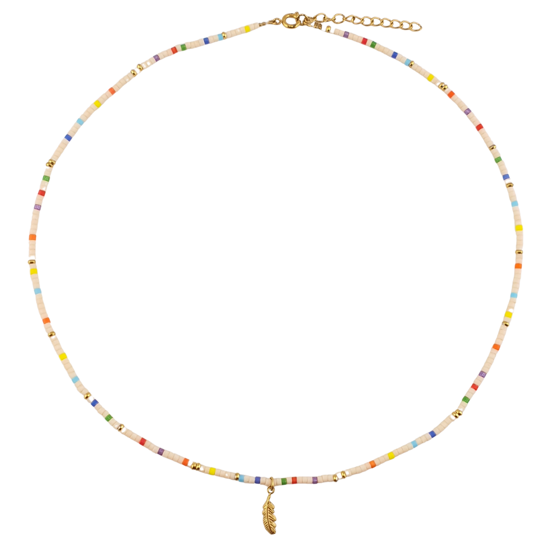 Collar cristales ostion rainbow y pluma