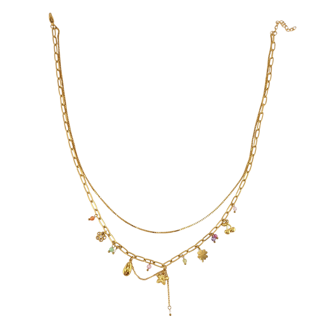 Cadena doble mini charms pastel