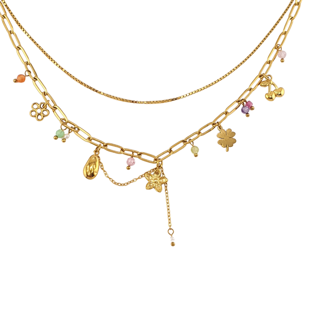 Cadena doble mini charms pastel