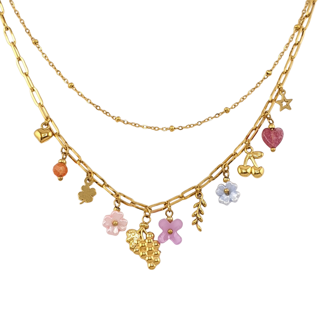 Cadena mini charms uva hoja corazon