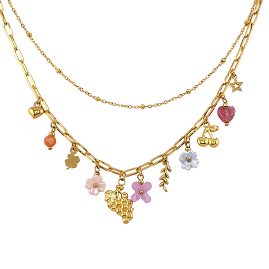 Cadena mini charms uva hoja corazon