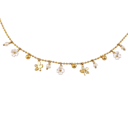 Cadena mini charms blancas Cadena bolitas flor perlas