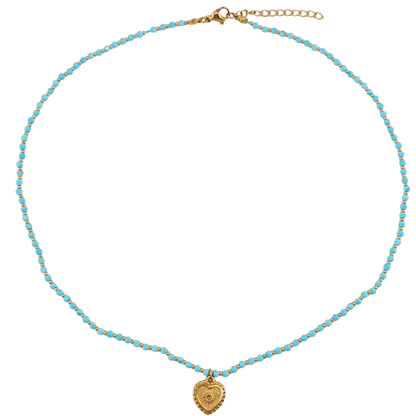 Collar turquesitas y bolitas corazon