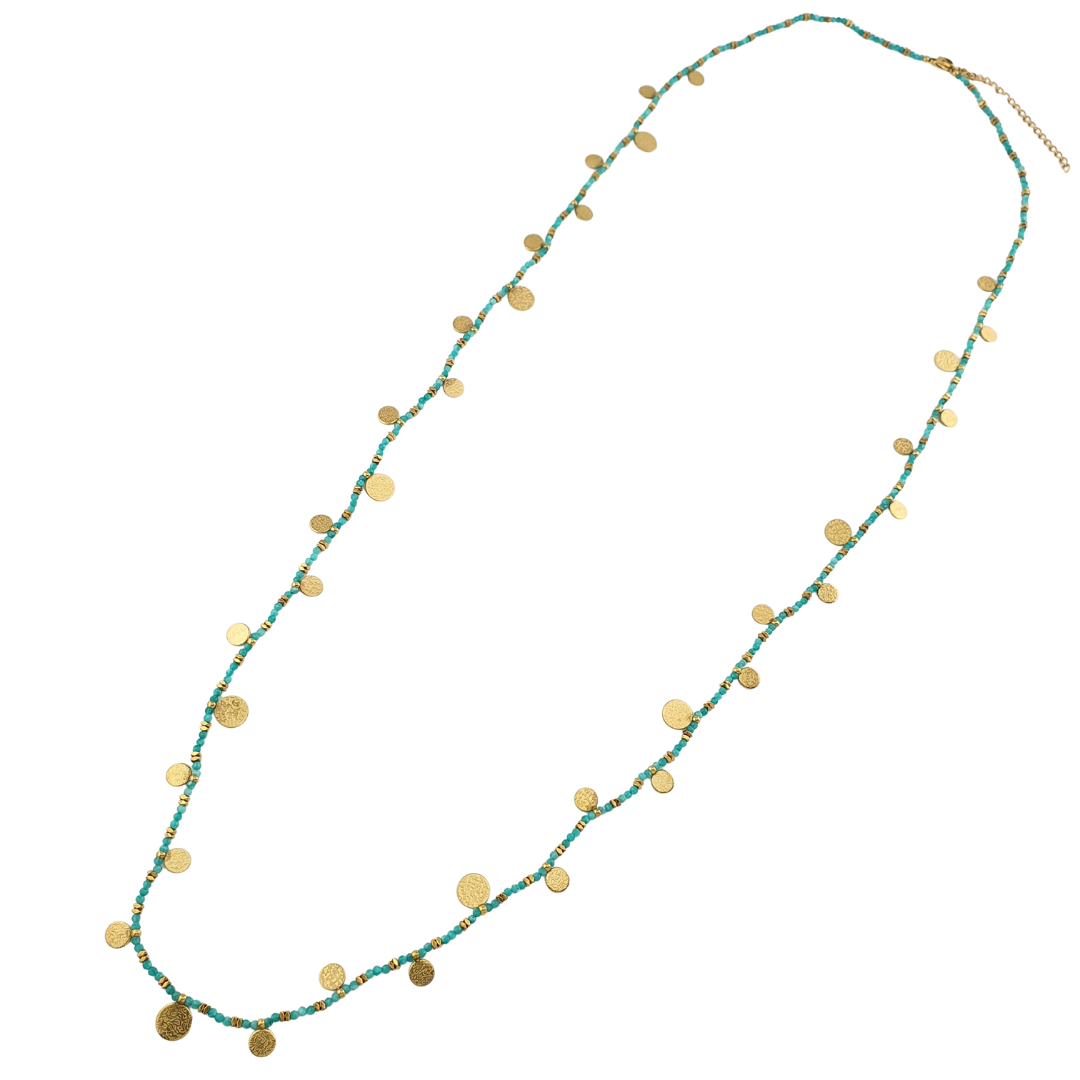 Collar largo monedas y cristales