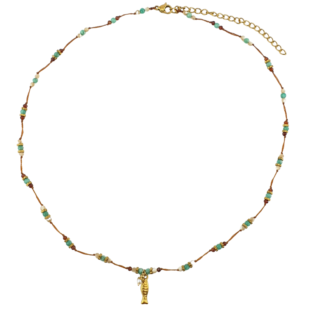 Collar hilo cadenas piedras