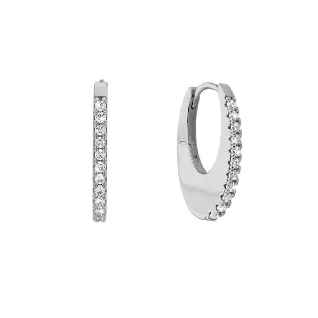 Arracada oval plana rellena linea circonias