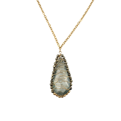 Cadena gota bordada hematita y bimetal