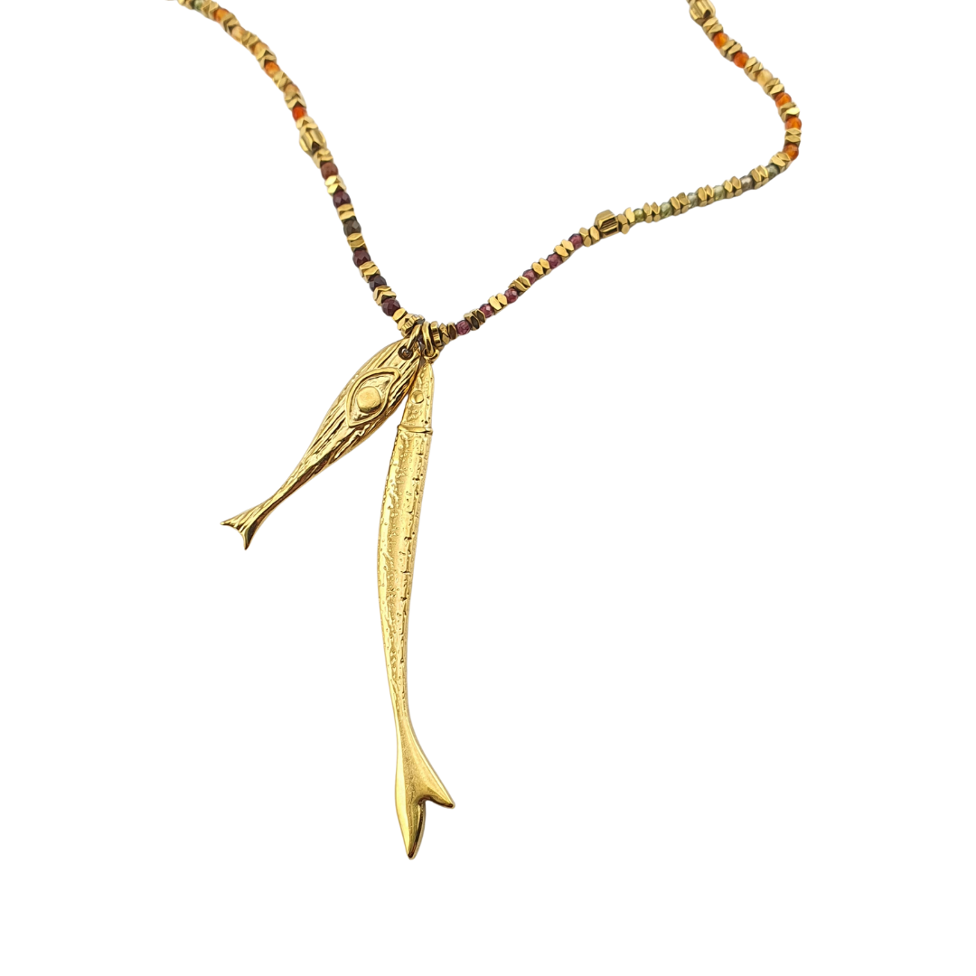 Collar largo 2 peces piedras naturales