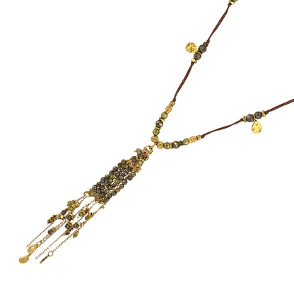 Collar largo hilo cadena turquesa africana y pompon