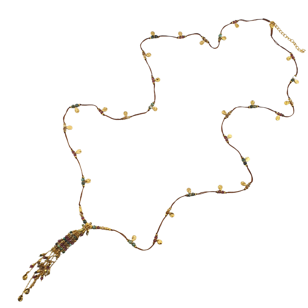 Collar largo hilo cadena turquesa africana y pompon