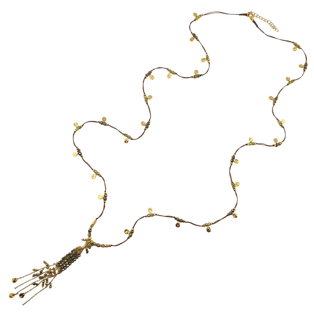 Collar largo hilo cadena turquesa africana y pompon