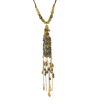 Collar largo hilo cadena turquesa africana y pompon