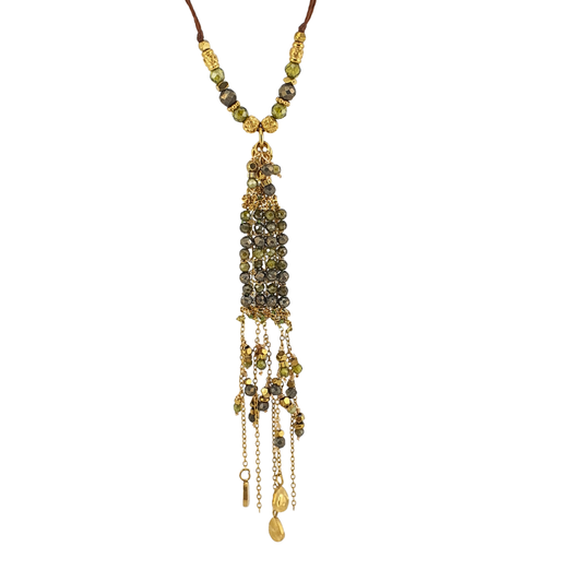 Collar largo hilo cadena turquesa africana y pompon