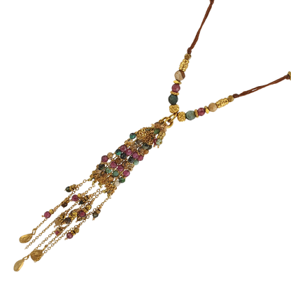 Collar largo hilo cadena turquesa africana y pompon