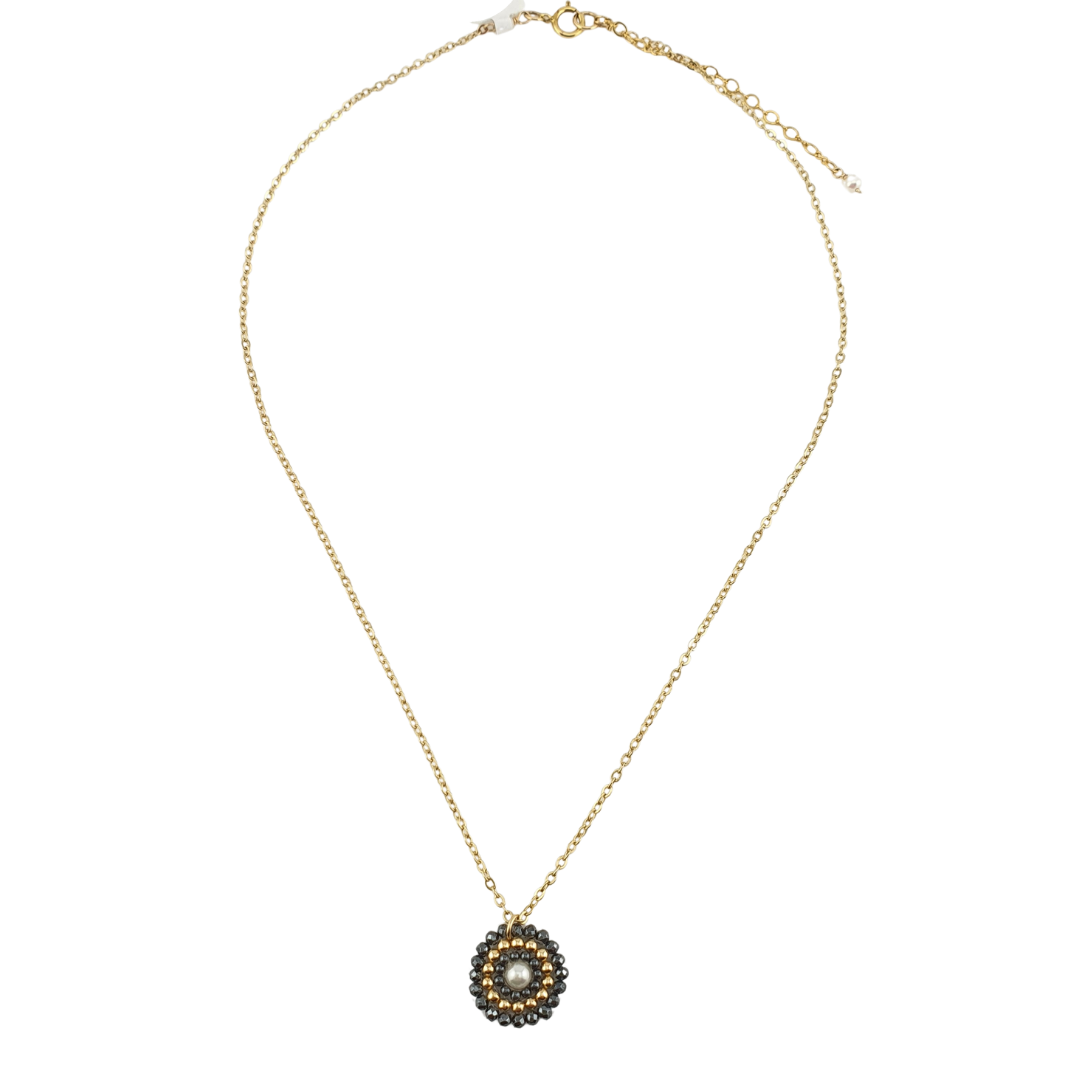 Cadena circulo bordado bimetal cristal perla