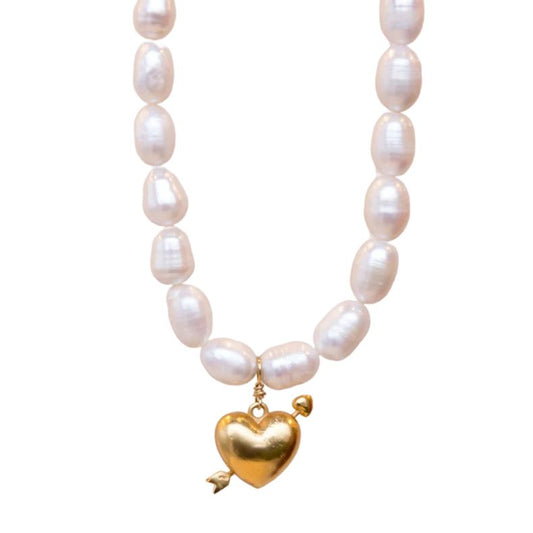 Cadena perlas Barrocas y corazón (2 tamaños)