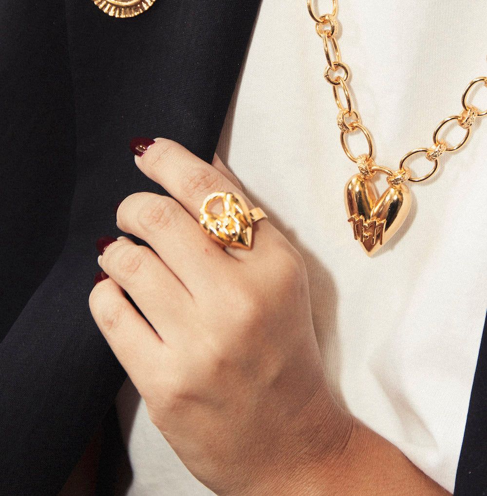 Anillo corazon candado 11:11 ajustable