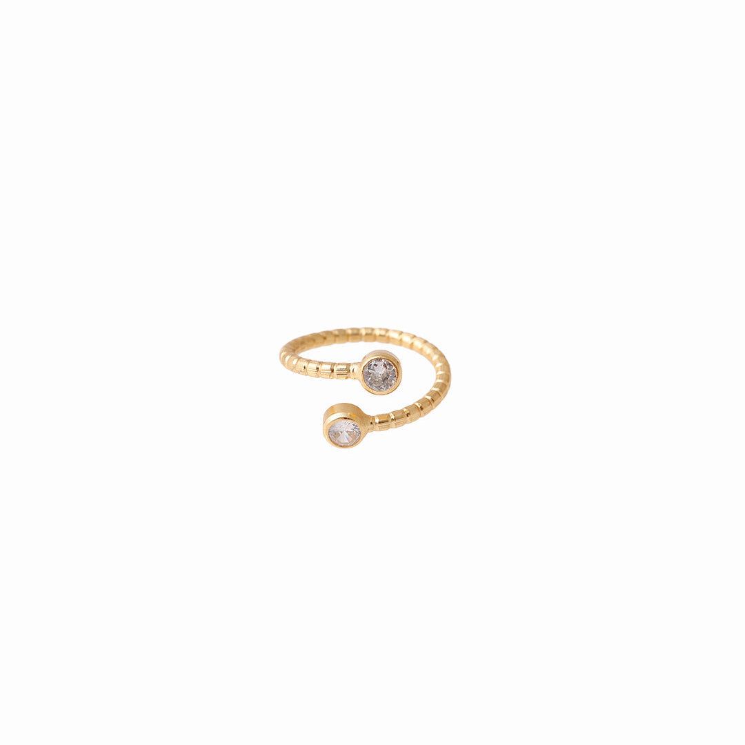 Anillo rallado 2 burbujas circonias mediano