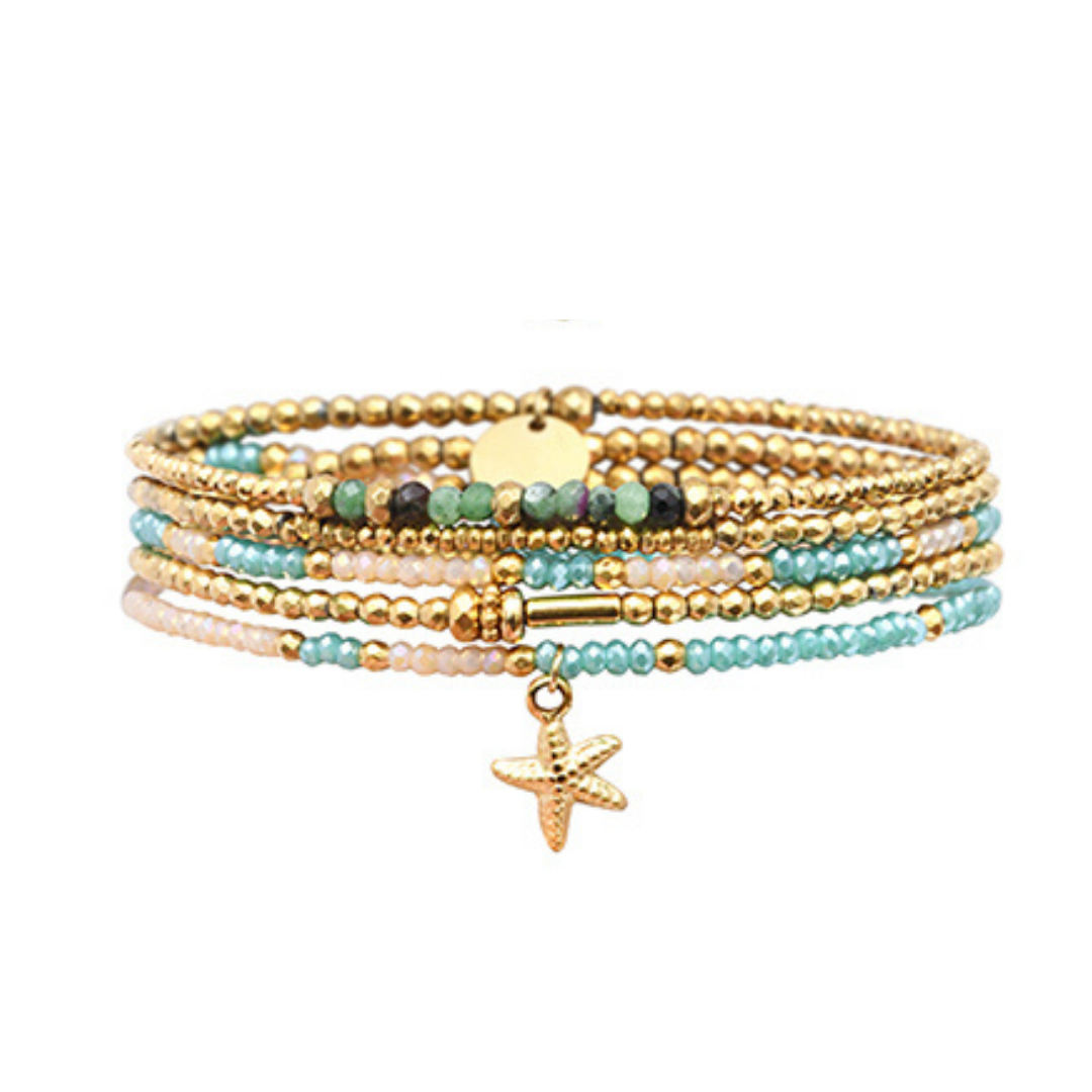 pulsera 5 vueltas hematita cristales charm