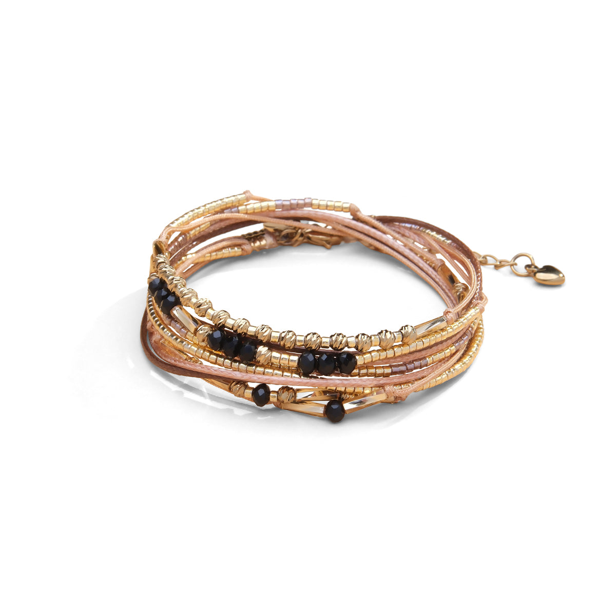 Pulsera de 2 vueltas seda, cristales y piedras naturales