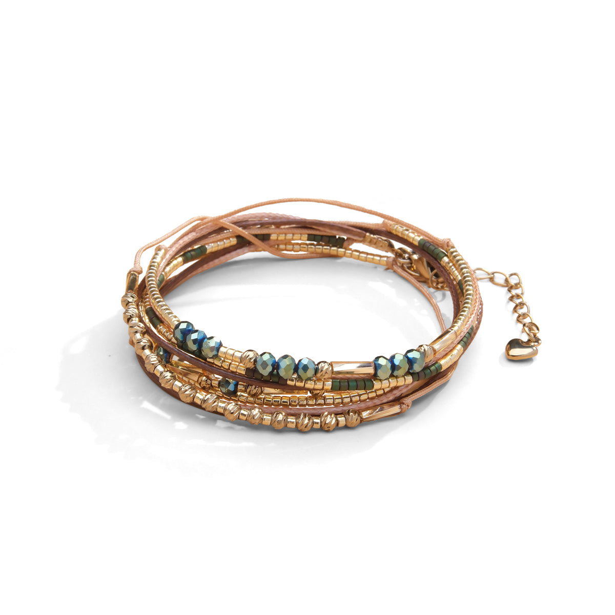 Pulsera de 2 vueltas seda, cristales y piedras naturales