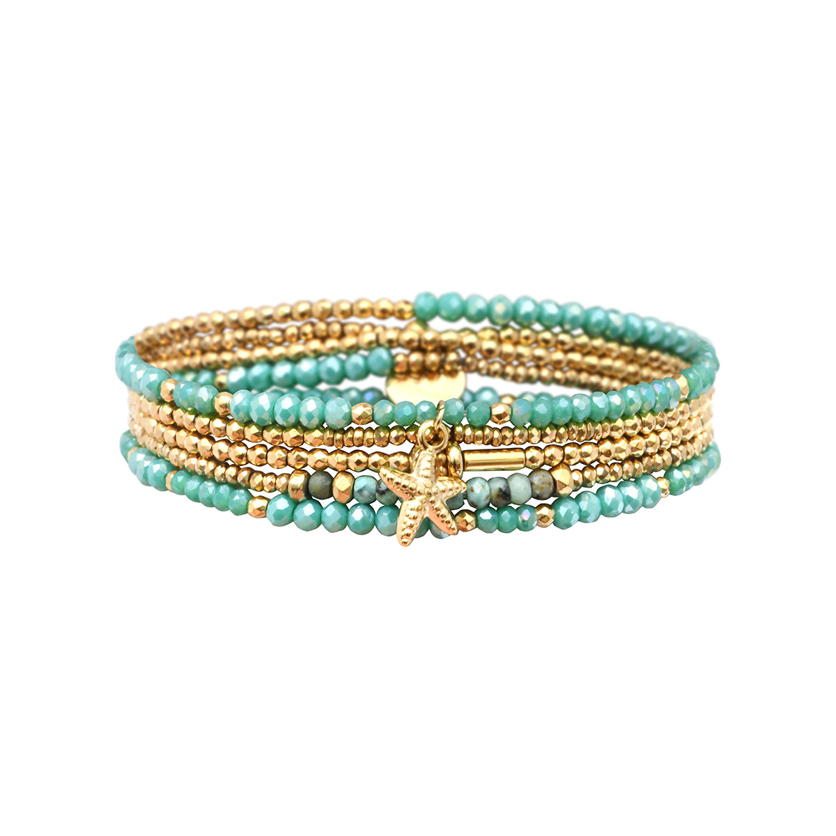 pulsera 5 vueltas hematita cristales charm