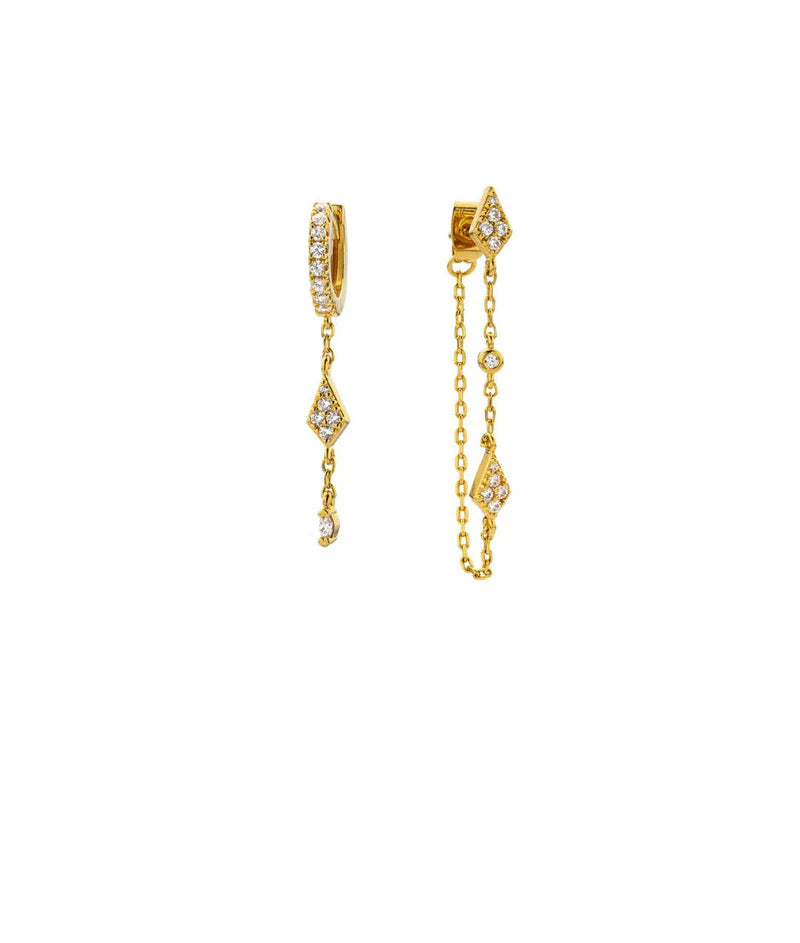 Huggie y arete rombos oval burbuja cadenas