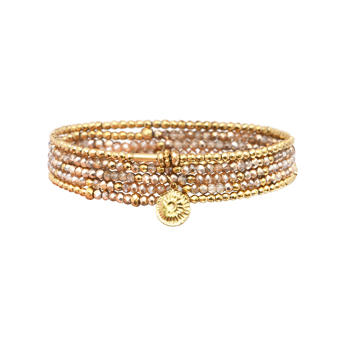 pulsera 5 vueltas hematita cristales charm