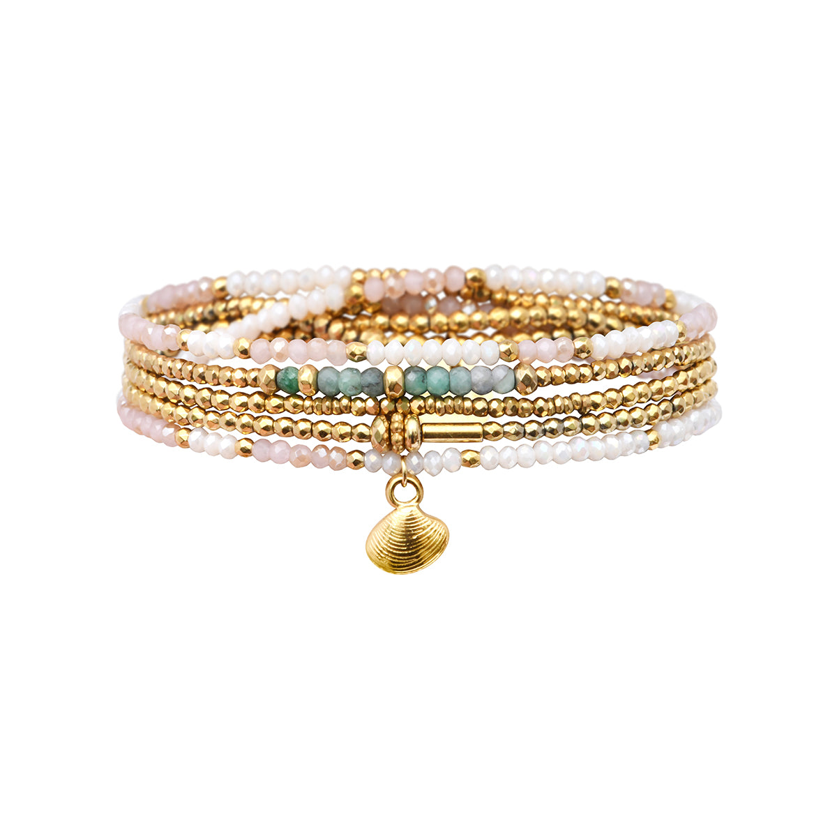 pulsera 5 vueltas hematita cristales charm