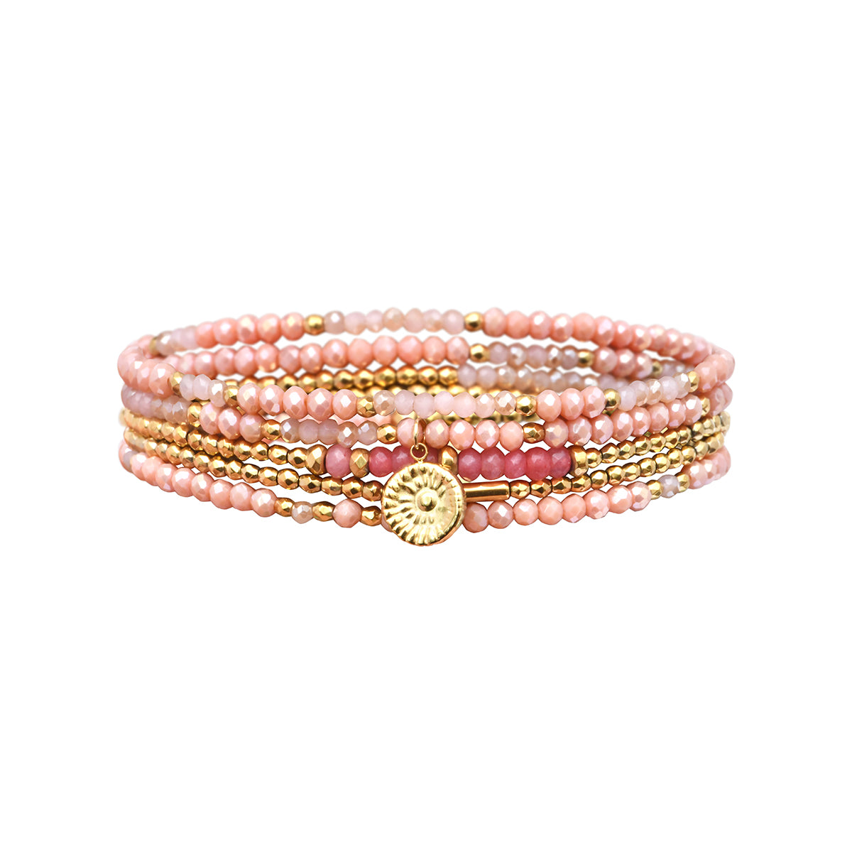pulsera 5 vueltas hematita cristales charm
