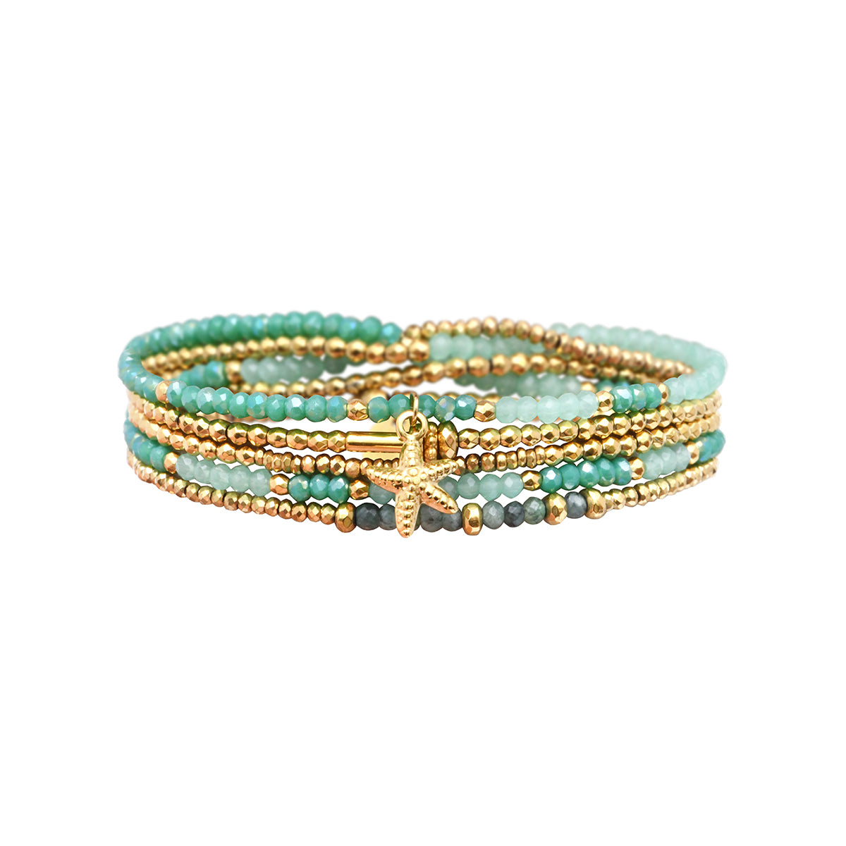 pulsera 5 vueltas hematita cristales charm