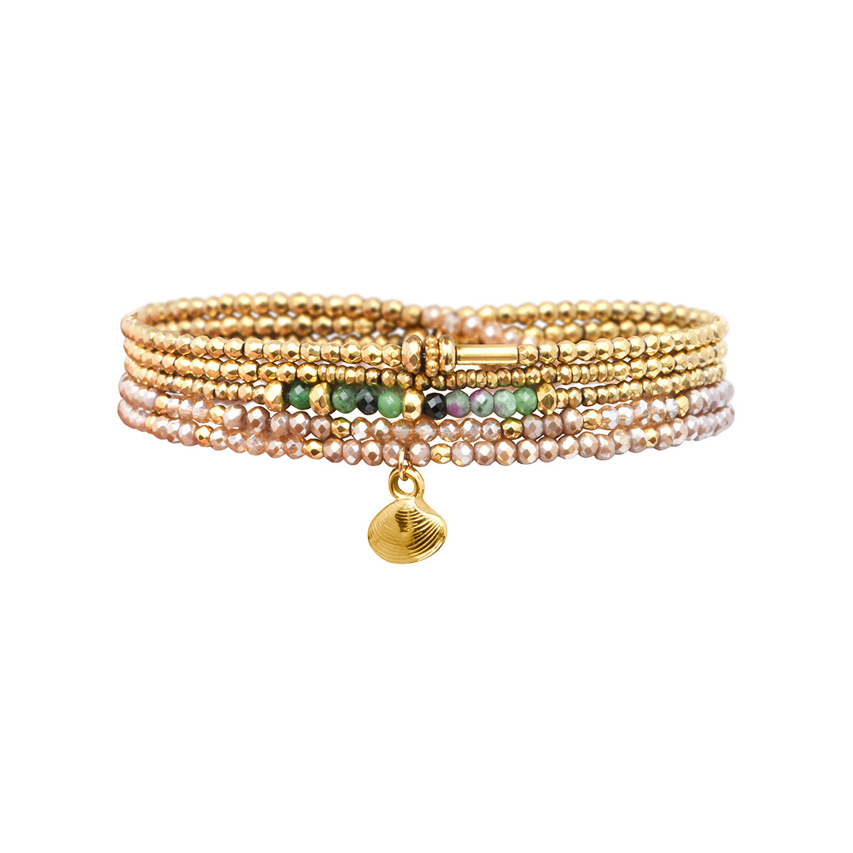 pulsera 5 vueltas hematita cristales charm